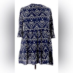 New 3X Mock Neck 3/4 Sleeve Jacquard Shift Dress Navy Blue Plus Size